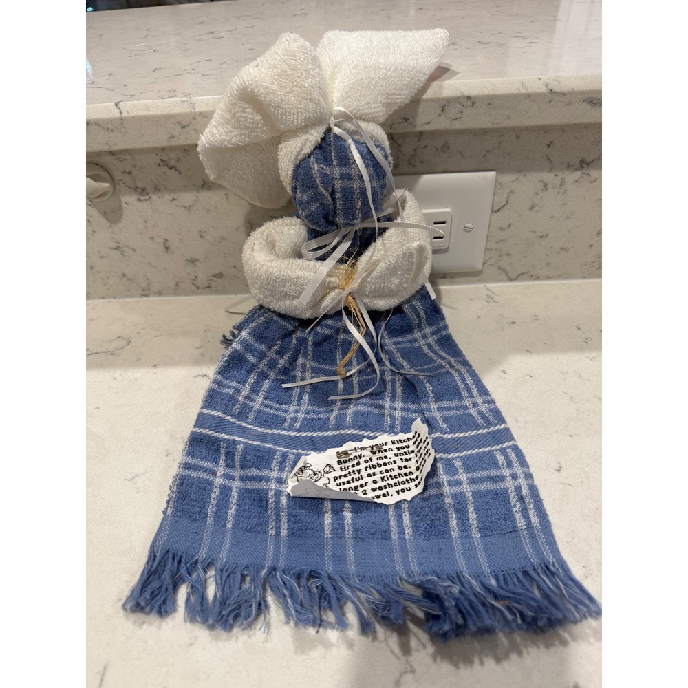 Vintage Cute Kitchen Towel Bunny Blue Plaid Bath Towel Holder Decorative Gift